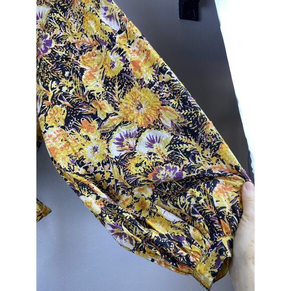 NWOT Free People Sz S Party Playlist Wrap Balloon Slv Yellow Black Cotton Top - Picture 4 of 13